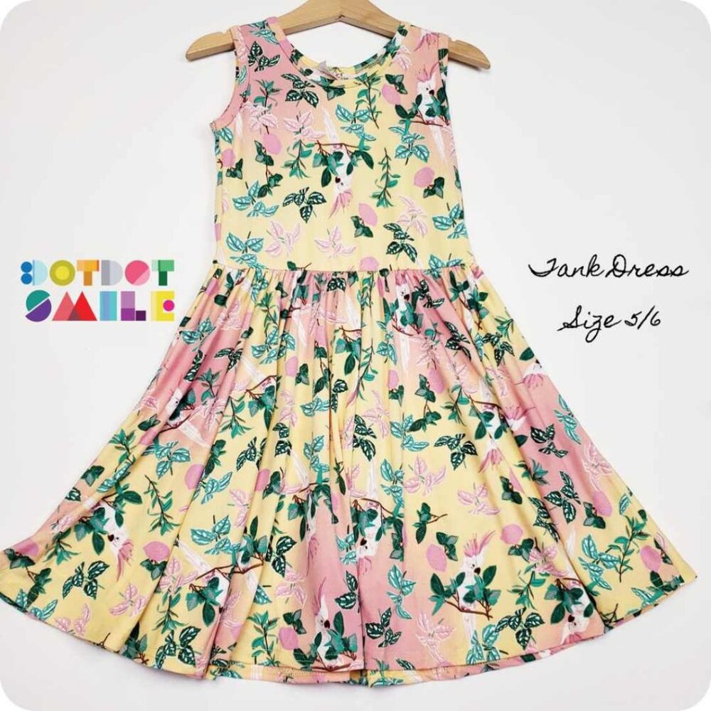 DotDotSmile Size 5/6 Tank Dress - NWT Pink and yellow tropical birds print